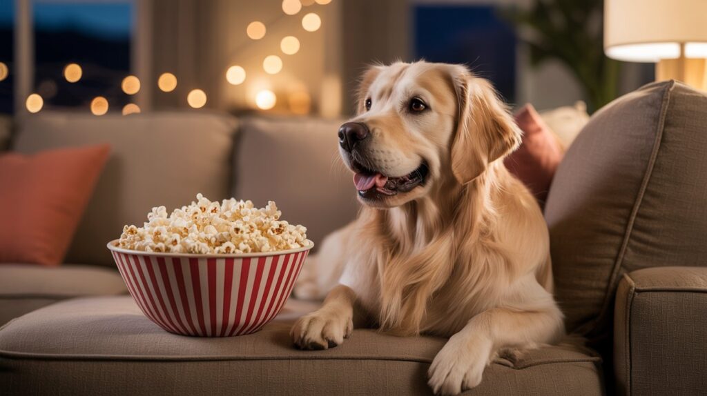 person feeding a dog a small piece of plain popcorn safely
